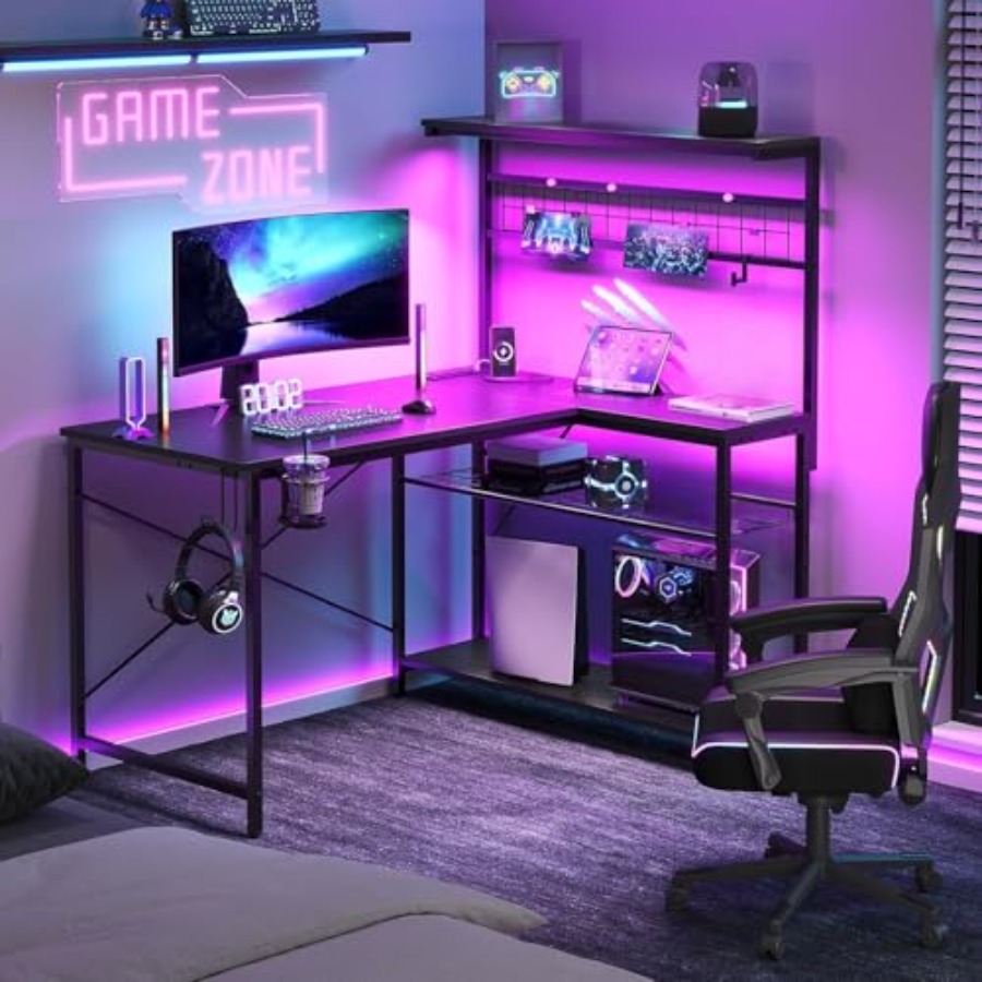 Desk Setup L Shaped - مكتب ألعاب بحجم 42 بوصة، مزود
